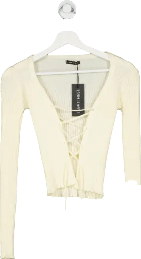 I saw it first Cream Knitted Tie Up Long Sleeve Top UK M