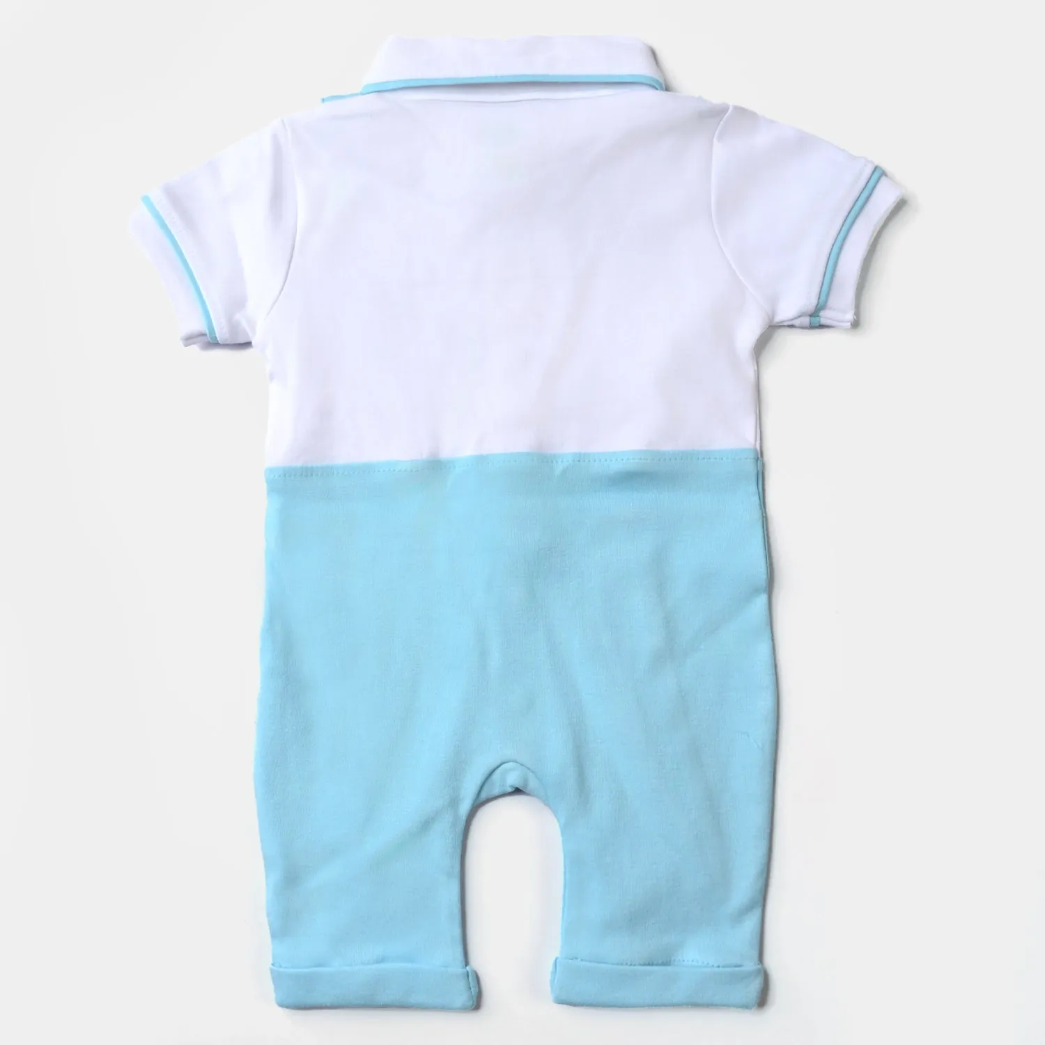 Infant Boys Cotton Interlock Knitted Romper Bow Suspender-White