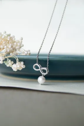 Infinity Love With Pearl Sterling Silver Charm Pendant With Chain