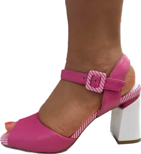 Loretta Vitale Pink and White Block Heel Sandal