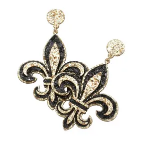 Mardi Gras Glittered Fleur de Lis Dangle Earrings