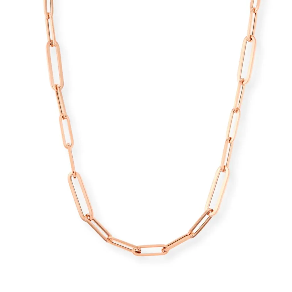 Medium 14K Gold Paper Clip Necklace, Solid Gold