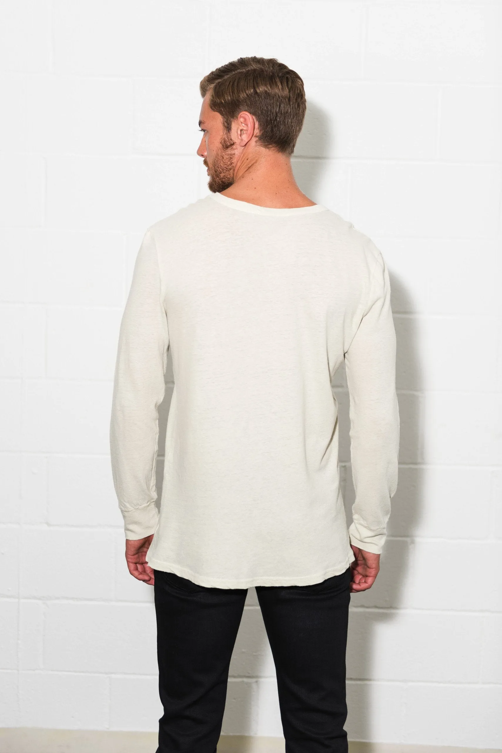 Men's Linen Blend Wide Cuff Long Sleeve Tee