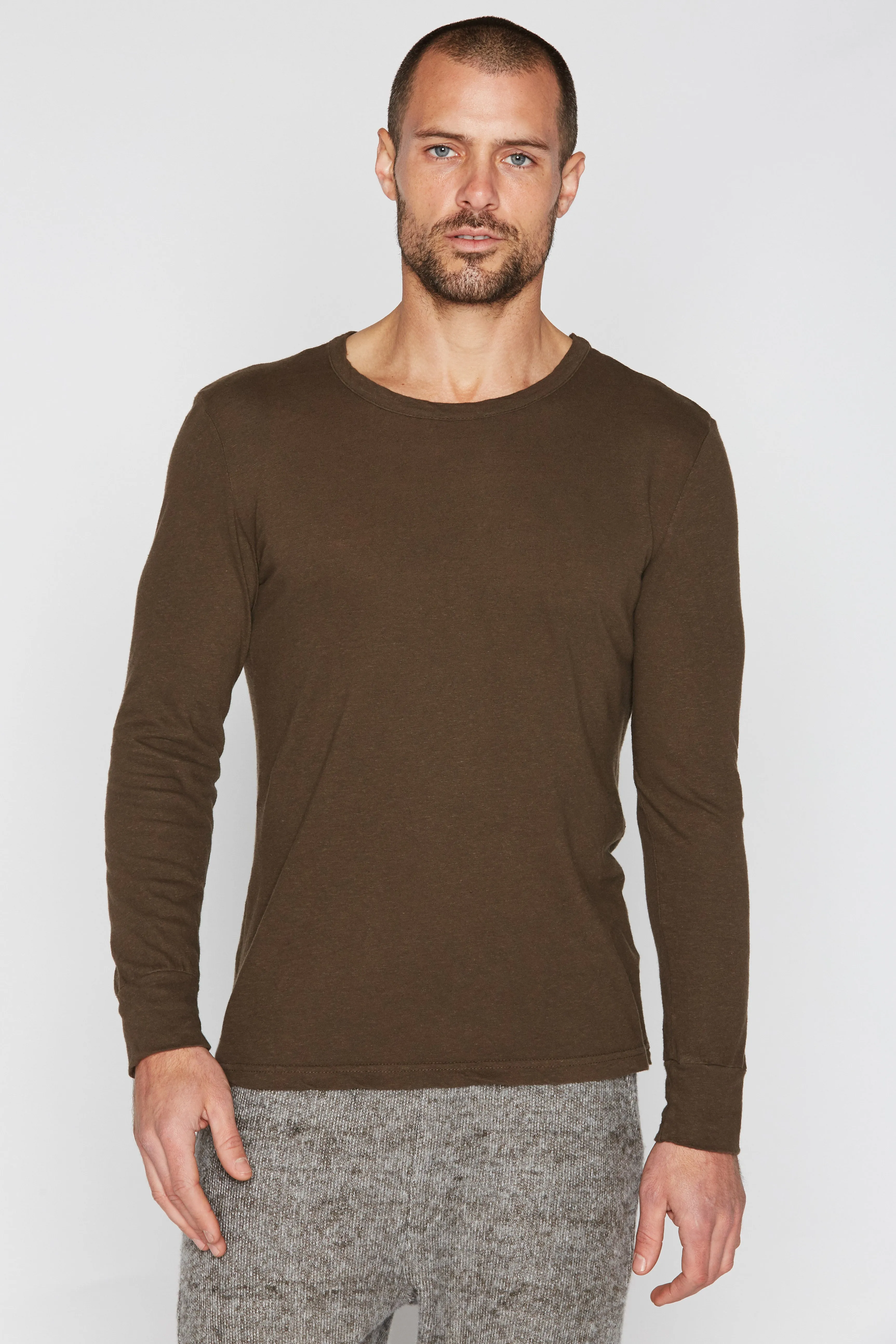 Men's Linen Blend Wide Cuff Long Sleeve Tee