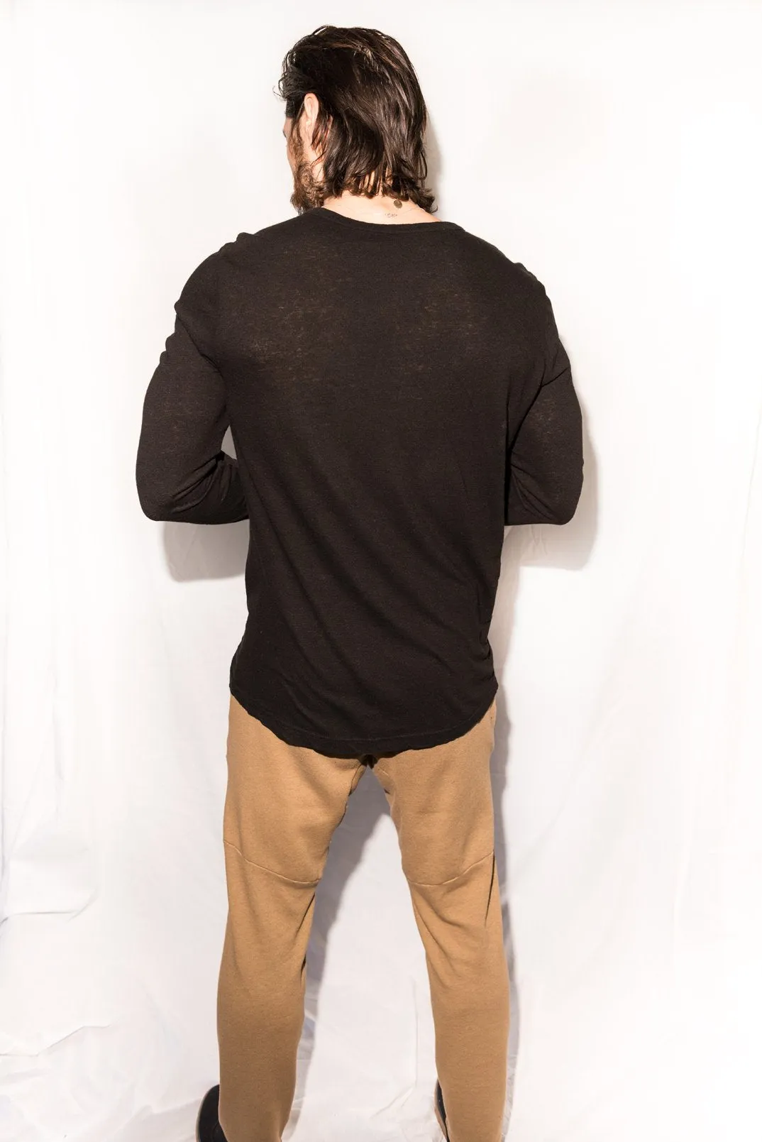 Men's Linen Blend Wide Cuff Long Sleeve Tee