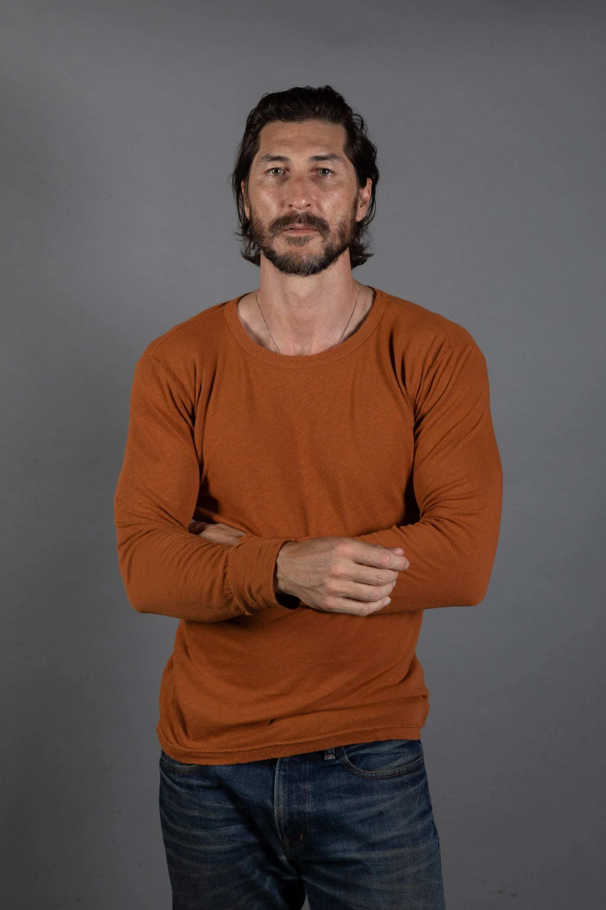 Men's Linen Blend Wide Cuff Long Sleeve Tee