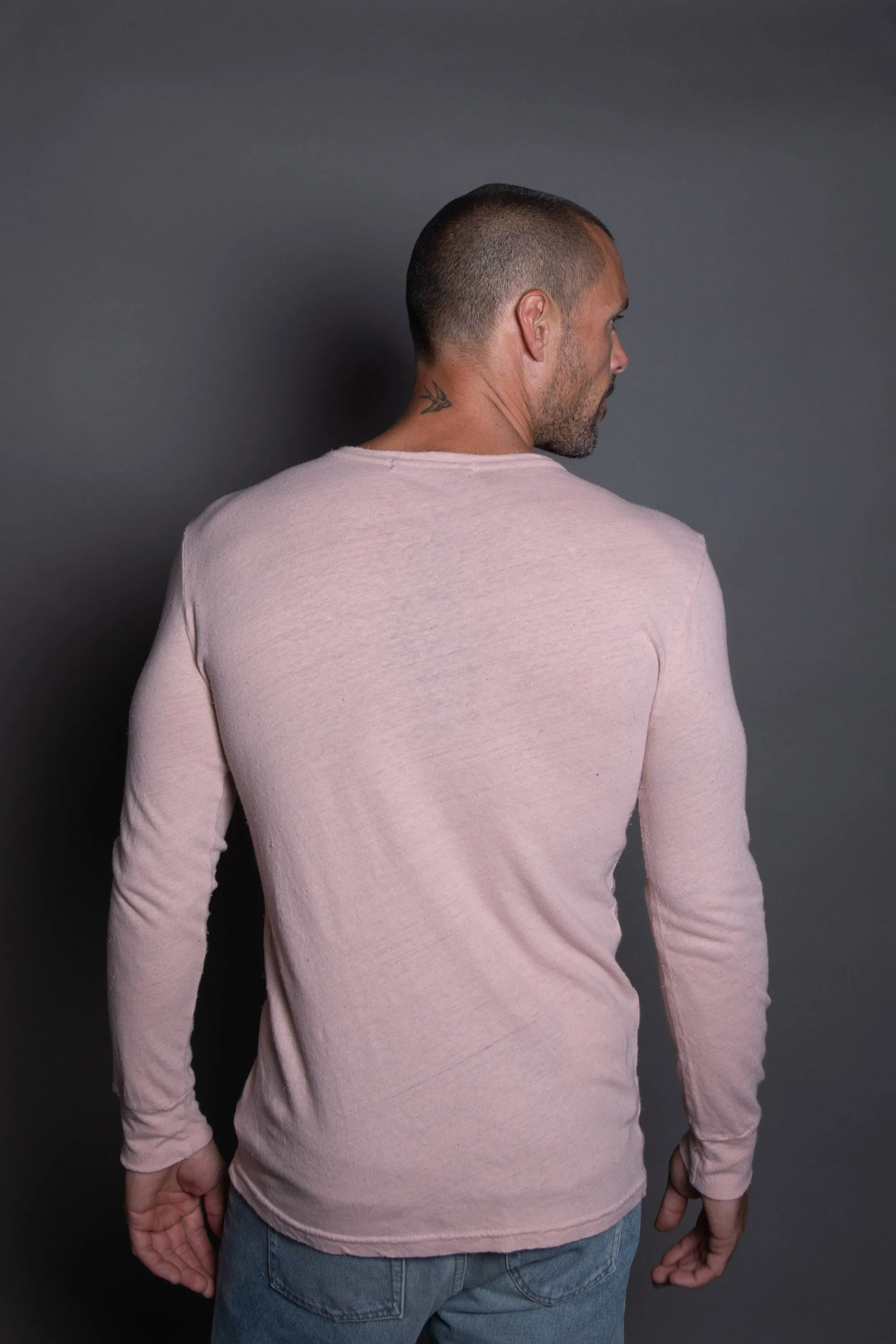 Men's Linen Blend Wide Cuff Long Sleeve Tee