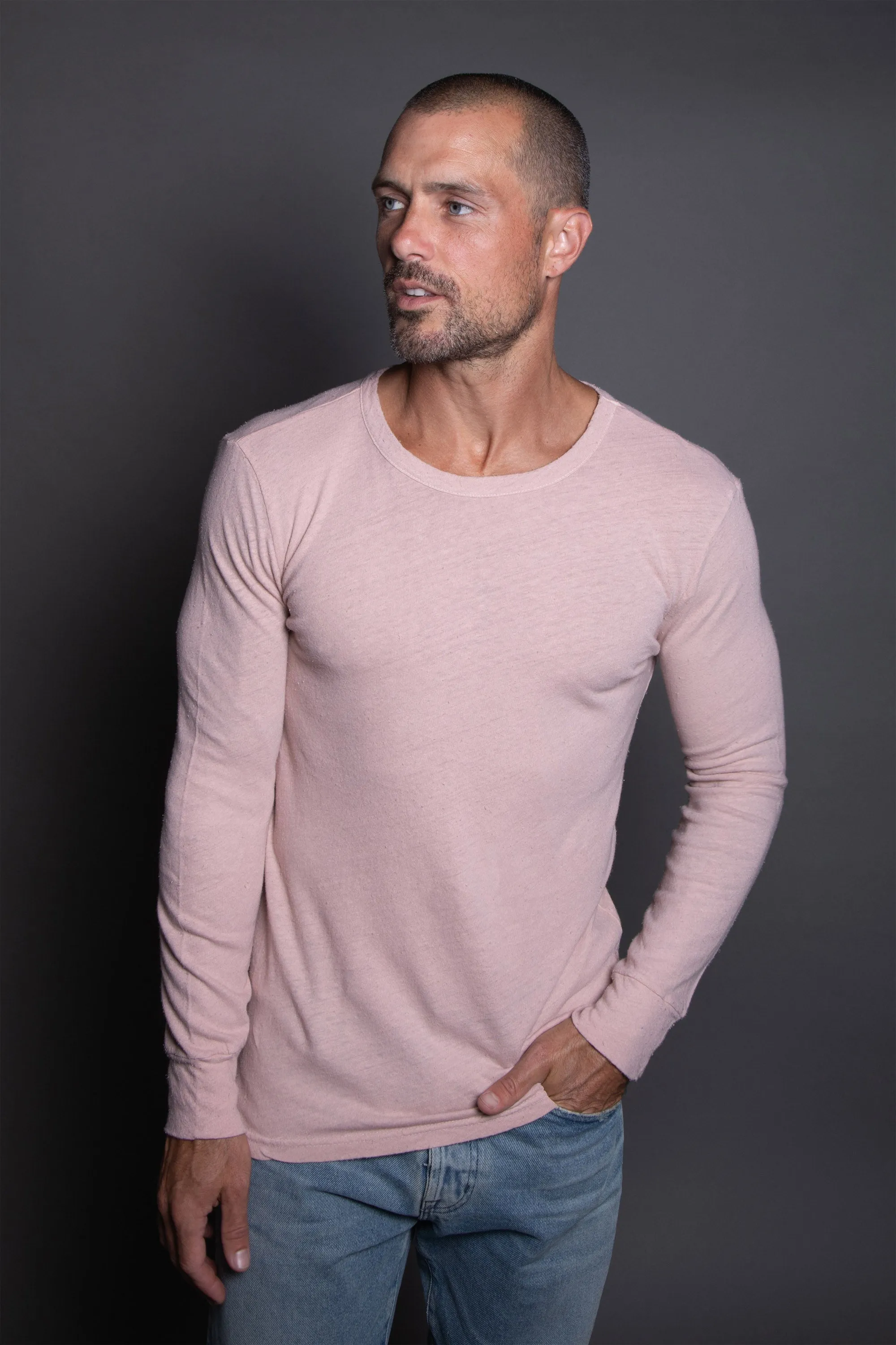 Men's Linen Blend Wide Cuff Long Sleeve Tee