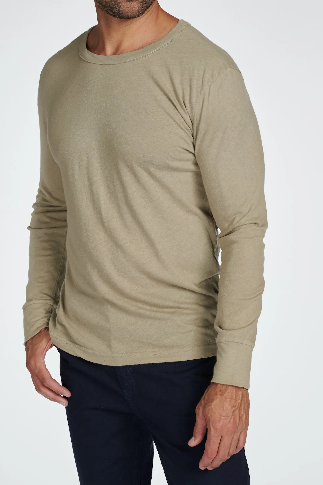 Men's Linen Blend Wide Cuff Long Sleeve Tee