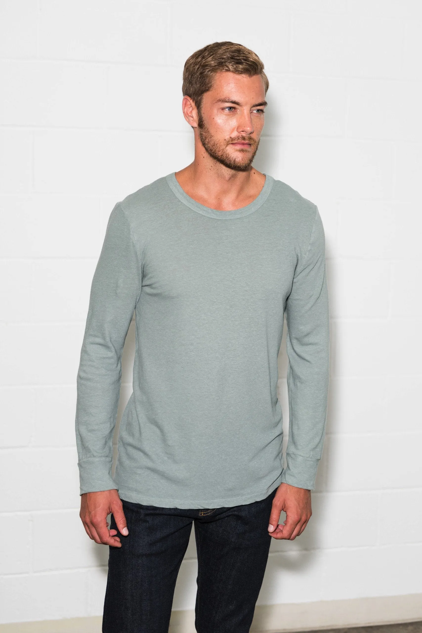 Men's Linen Blend Wide Cuff Long Sleeve Tee