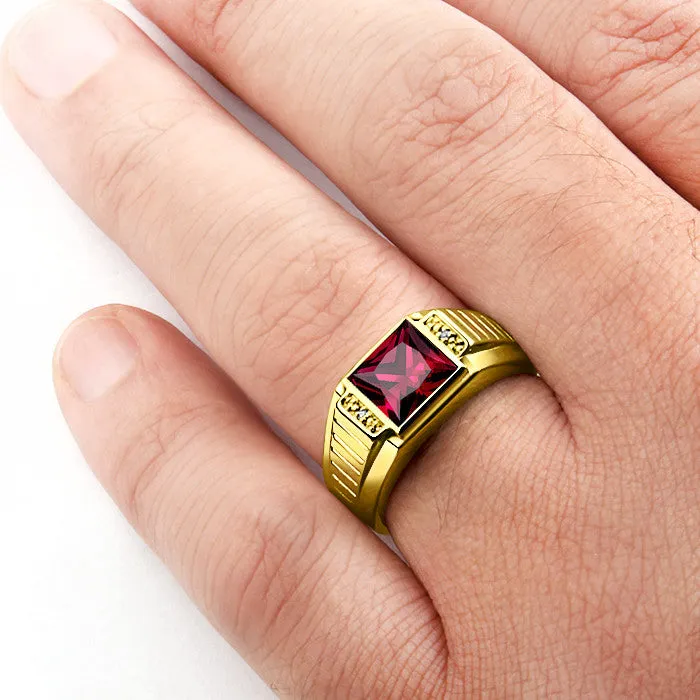 Men's Ruby Ring with Natural Diamonds in 10K Yellow Gold