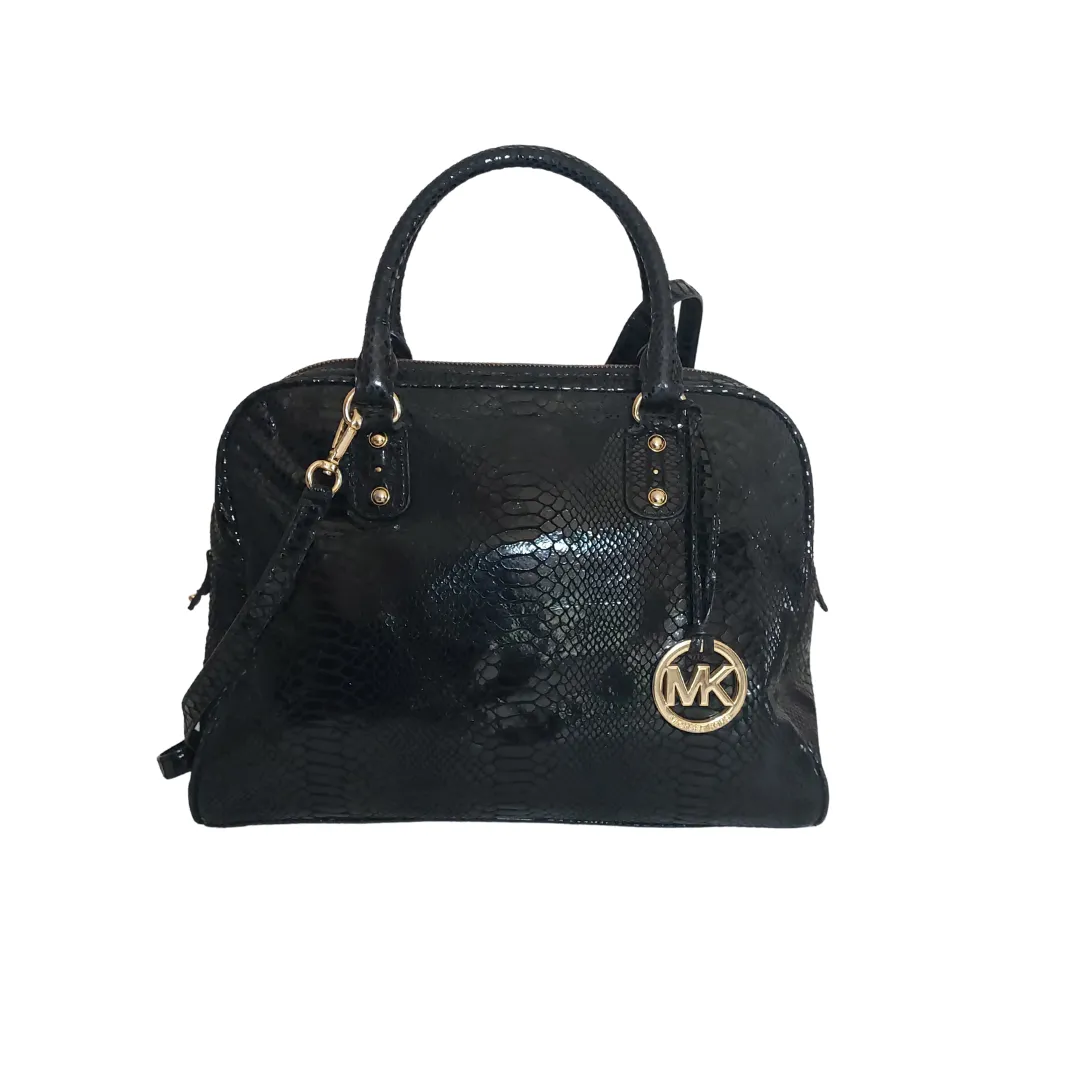 Michael Kors Black Leather Snake Textured Satchel | Pre Loved |