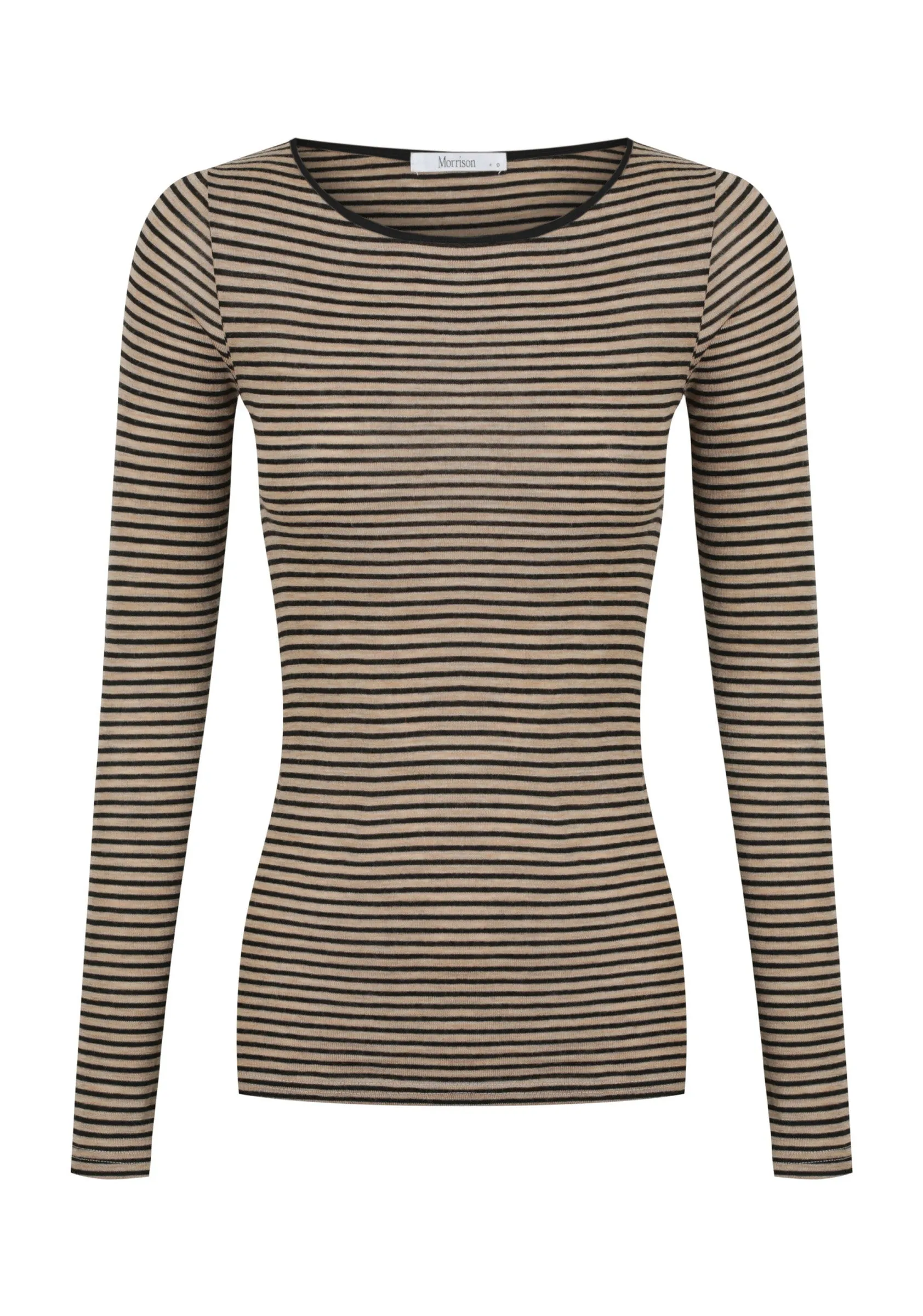 Morri Merino Stripe Round Neck_Latte/Black