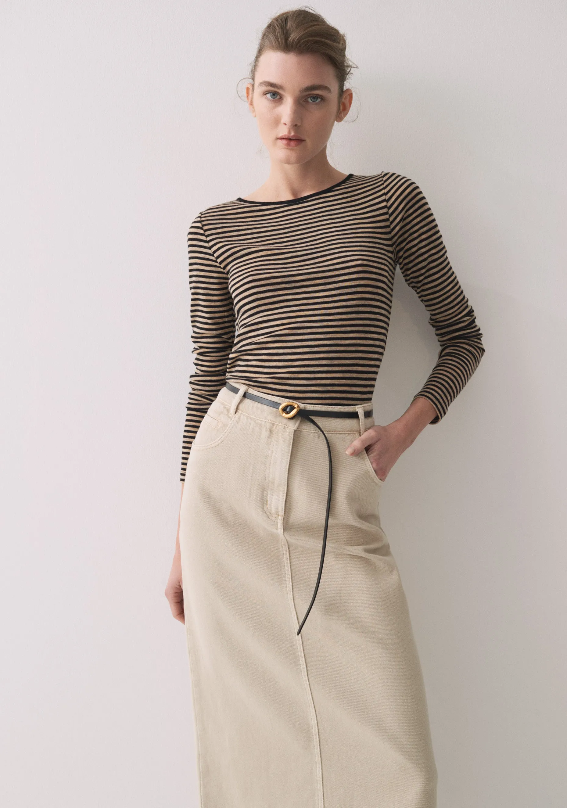 Morri Merino Stripe Round Neck_Latte/Black