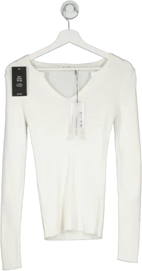 NA-KD Cream V Detail Light Rib Knit Sweater UK XS