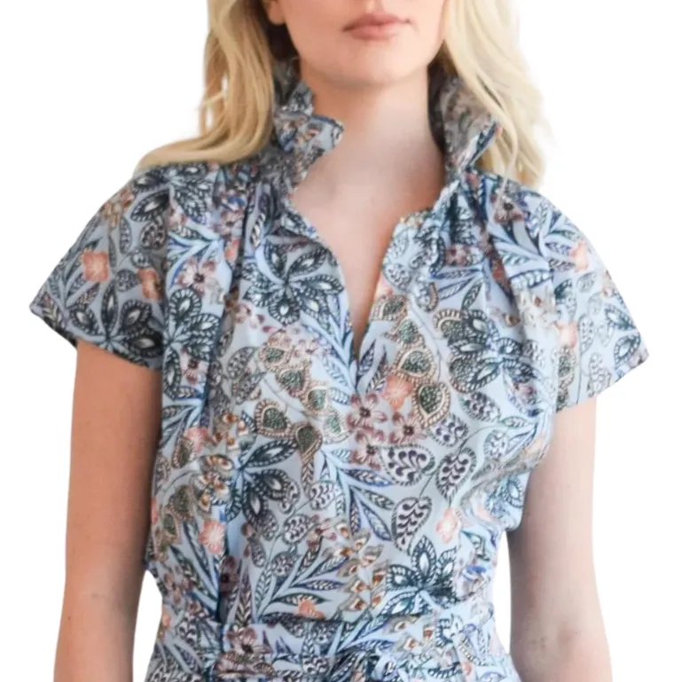 Never a Wallflower Vicki Short Sleeve Top - Blue Floral