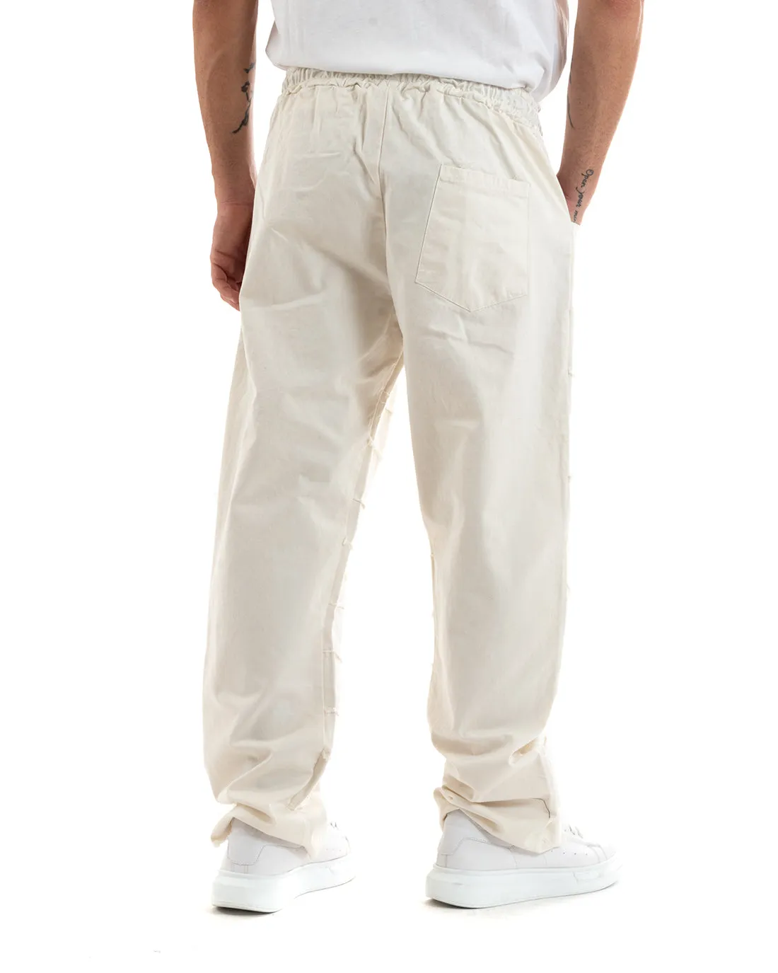 Pantaloni Uomo Pantalaccio Lungo Rotture Ripped Casual Panna GIOSAL-P5850A