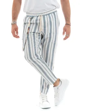 Pantaloni Uomo Pantalaccio Rigato Celeste Elastico Coulisse Casual GIOSAL-P5784A