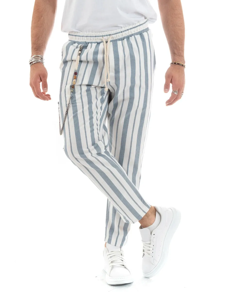 Pantaloni Uomo Pantalaccio Rigato Celeste Elastico Coulisse Casual GIOSAL-P5784A