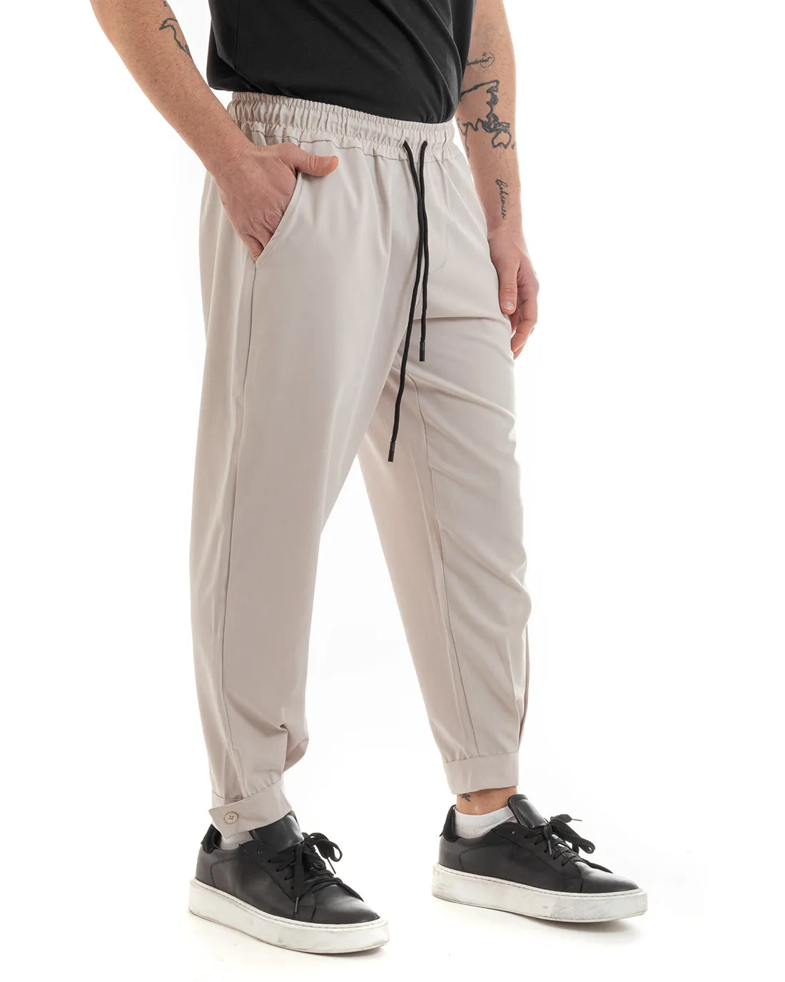 Pantaloni Uomo Pantalaccio Tinta Unita Beige Jogger Casual GIOSAL-P5655A