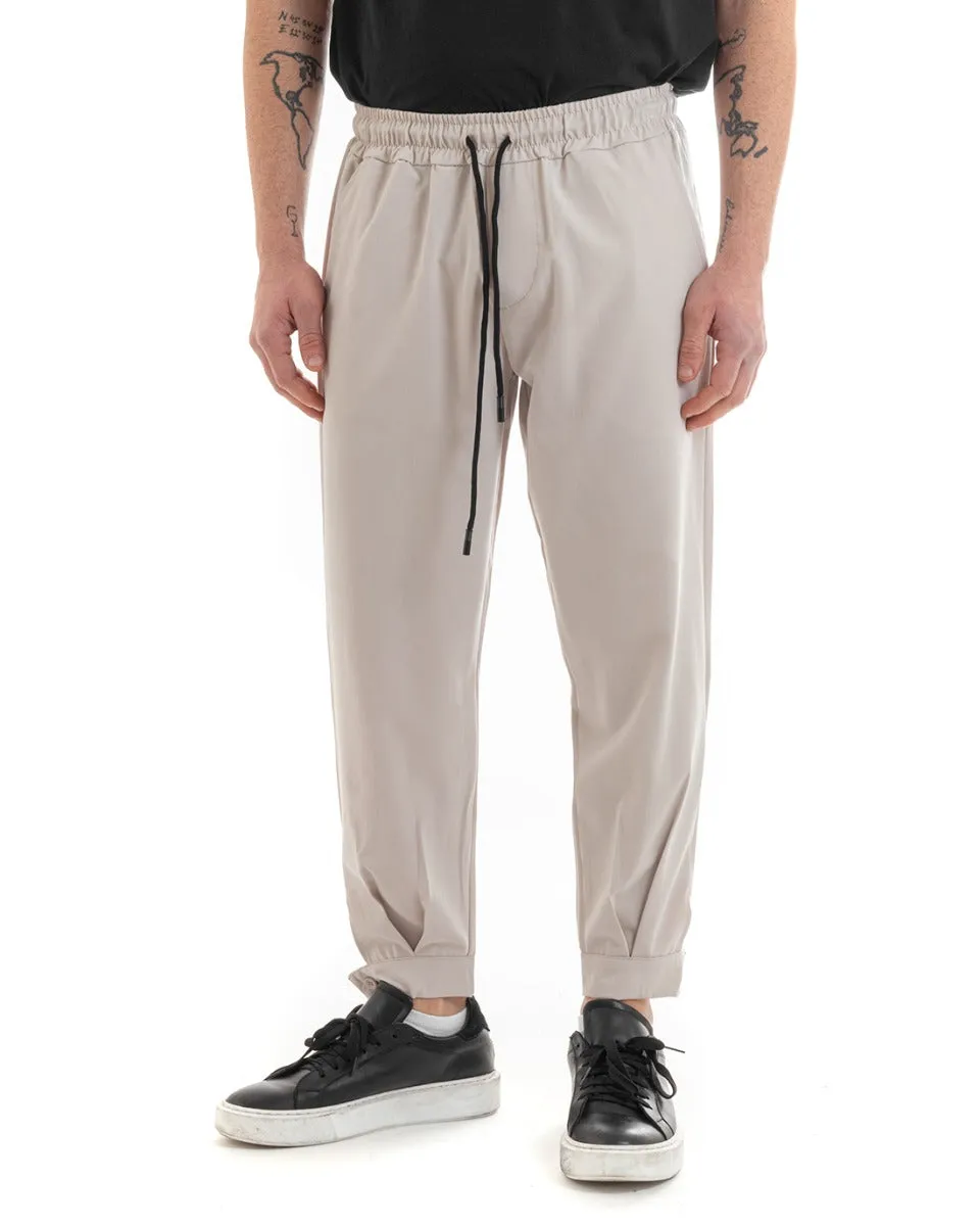 Pantaloni Uomo Pantalaccio Tinta Unita Beige Jogger Casual GIOSAL-P5655A