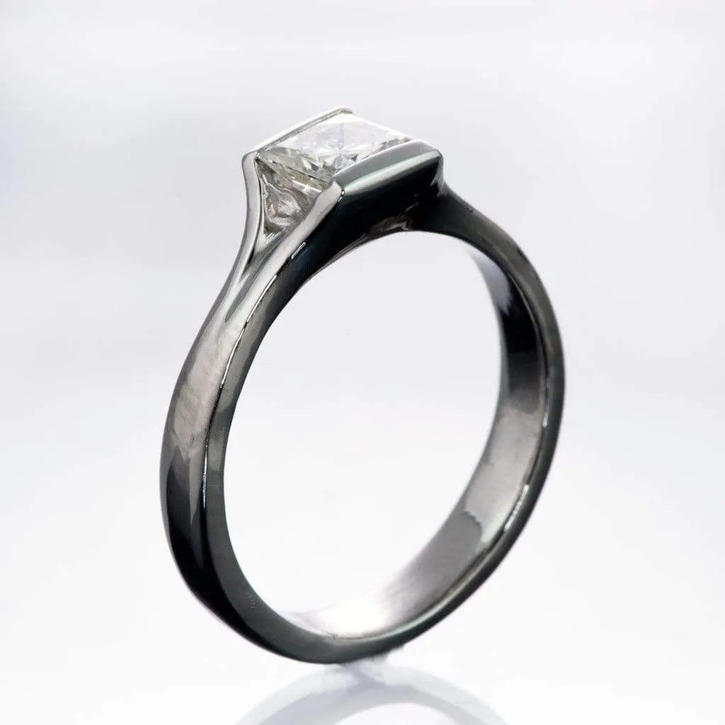 Princess Square Brilliant Moissanite Fold Semi-Bezel Set Solitaire Engagement Ring