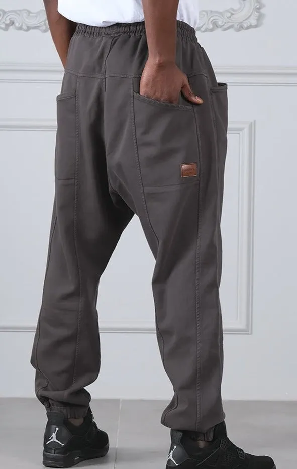 QL Relaxed Cotton STRETCH Cuffed Trousers in Dark Grey