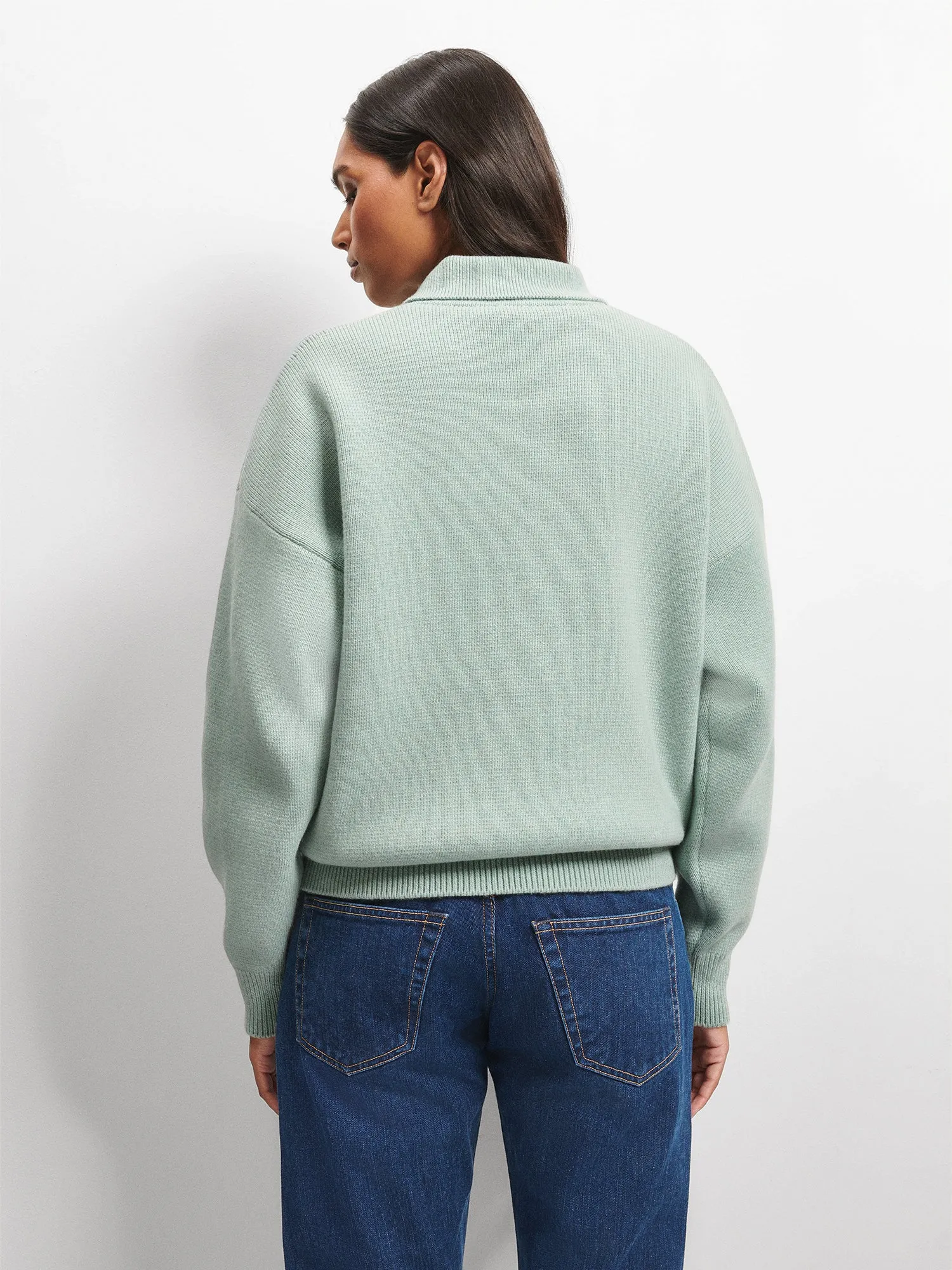 Recycled Cashmere Polo Sweater—eucalyptus blue