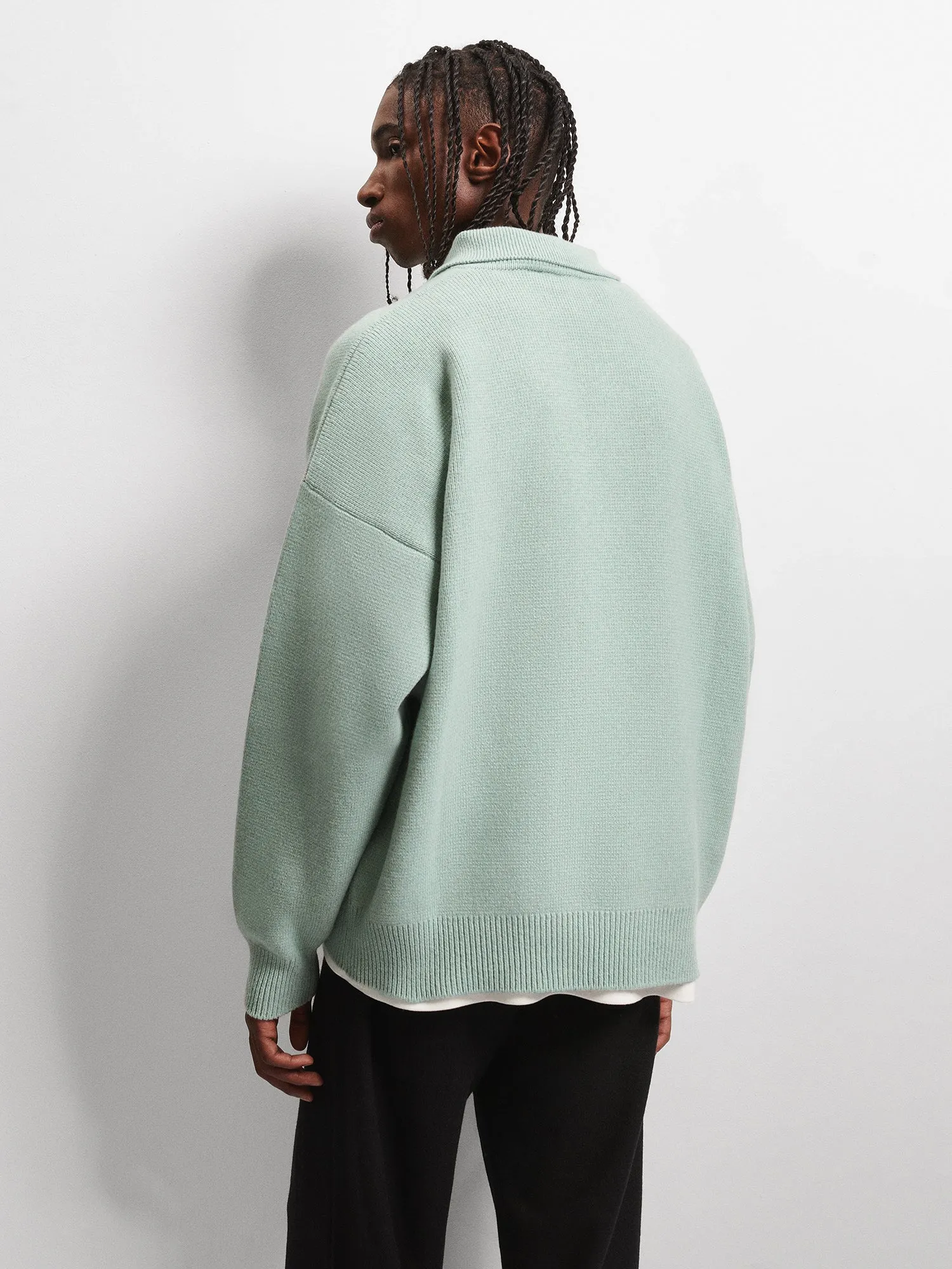 Recycled Cashmere Polo Sweater—eucalyptus blue