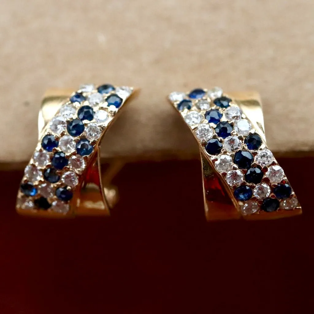 Ribbon 14k Gold, Sapphire and Diamond Earrings