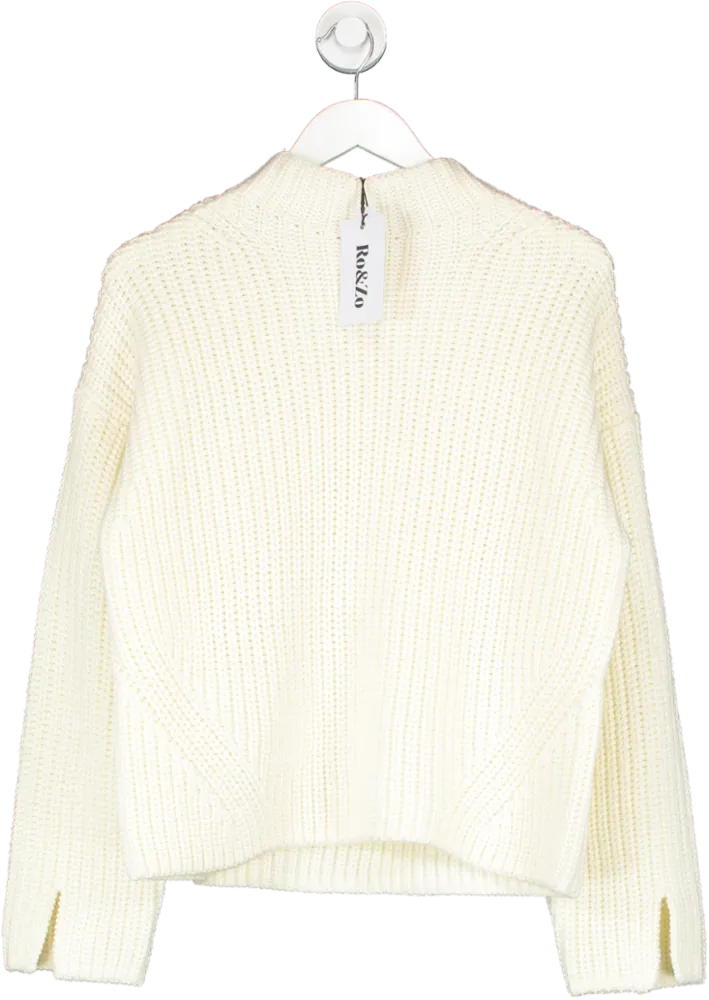 Ro & Zo Cream Split Sleeve High Neck Jumper UK XS