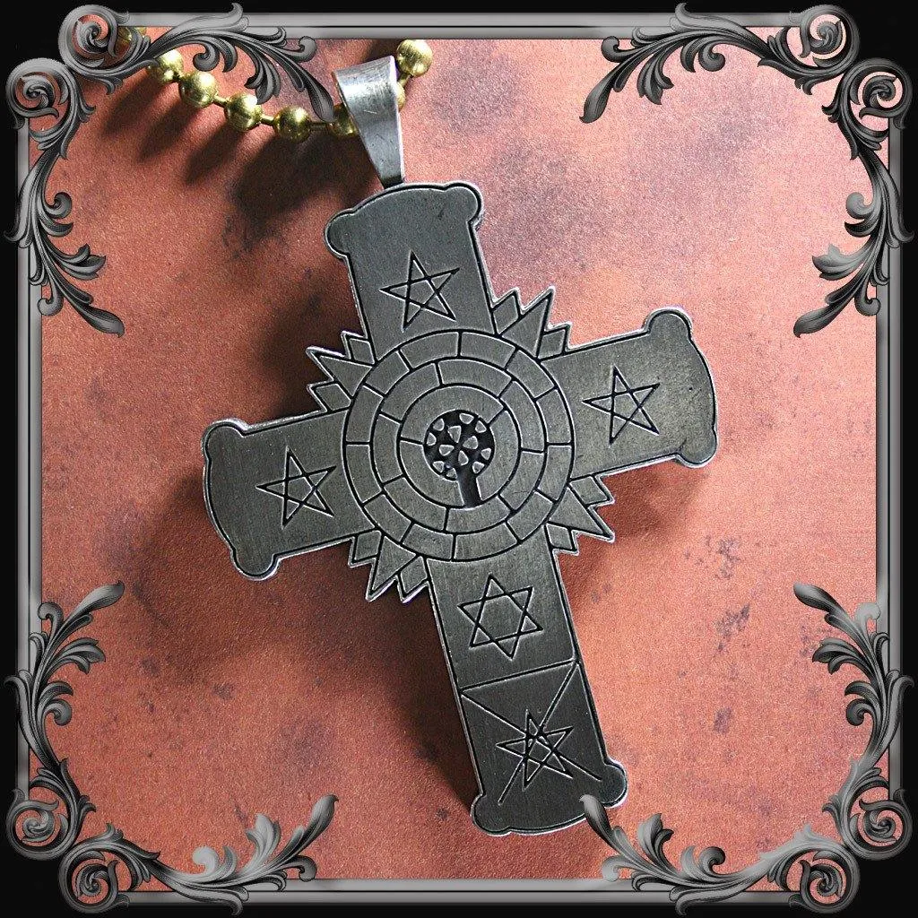 Rose Cross Necklace with Black Inlay