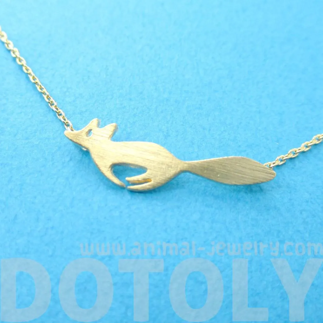 Running Fox Shaped Silhouette Pendant Necklace in Gold | Animal Jewelry