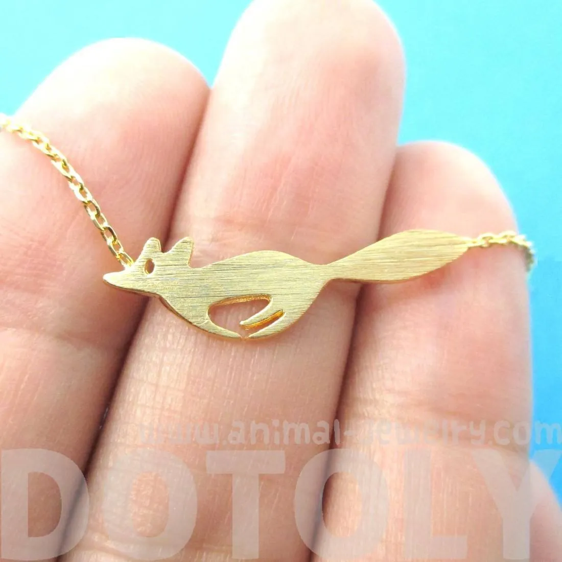 Running Fox Shaped Silhouette Pendant Necklace in Gold | Animal Jewelry