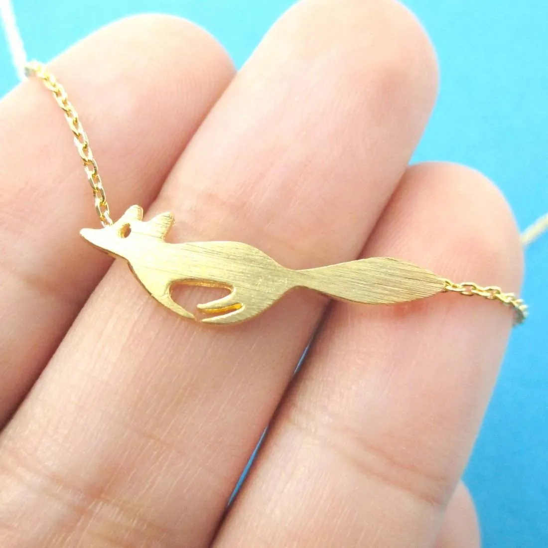 Running Fox Shaped Silhouette Pendant Necklace in Gold | Animal Jewelry