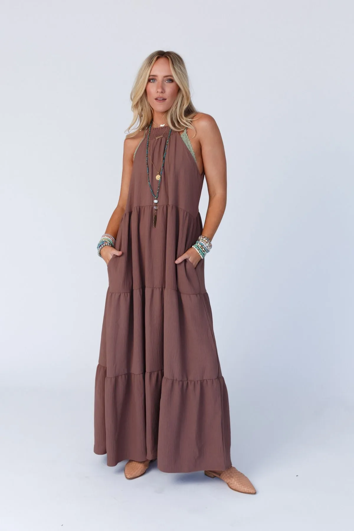 Scarlett Baby Waffle Tiered Maxi Dress - Mocha