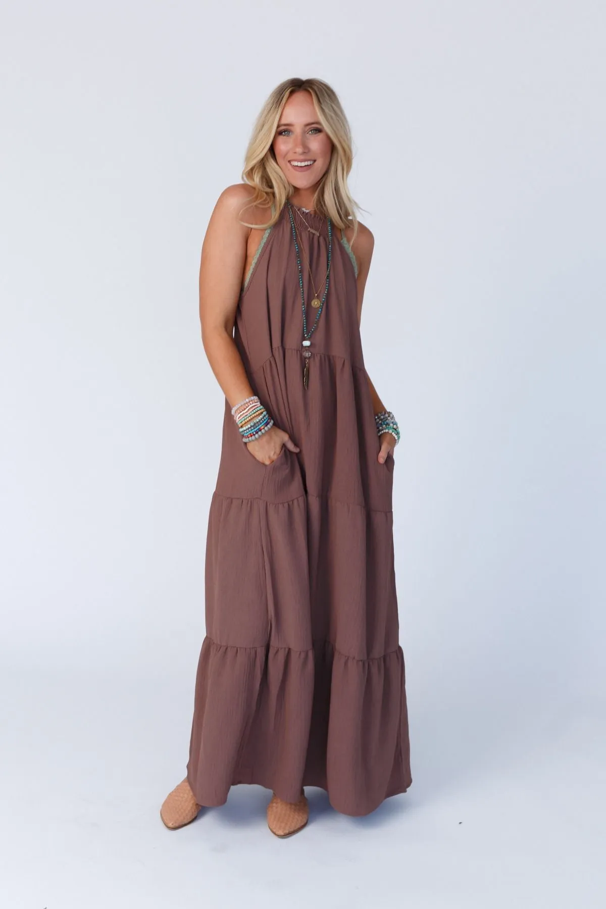 Scarlett Baby Waffle Tiered Maxi Dress - Mocha