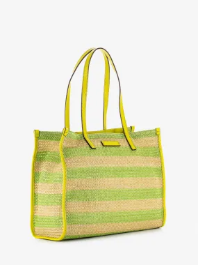 Shopper rafia a righe lime / gold