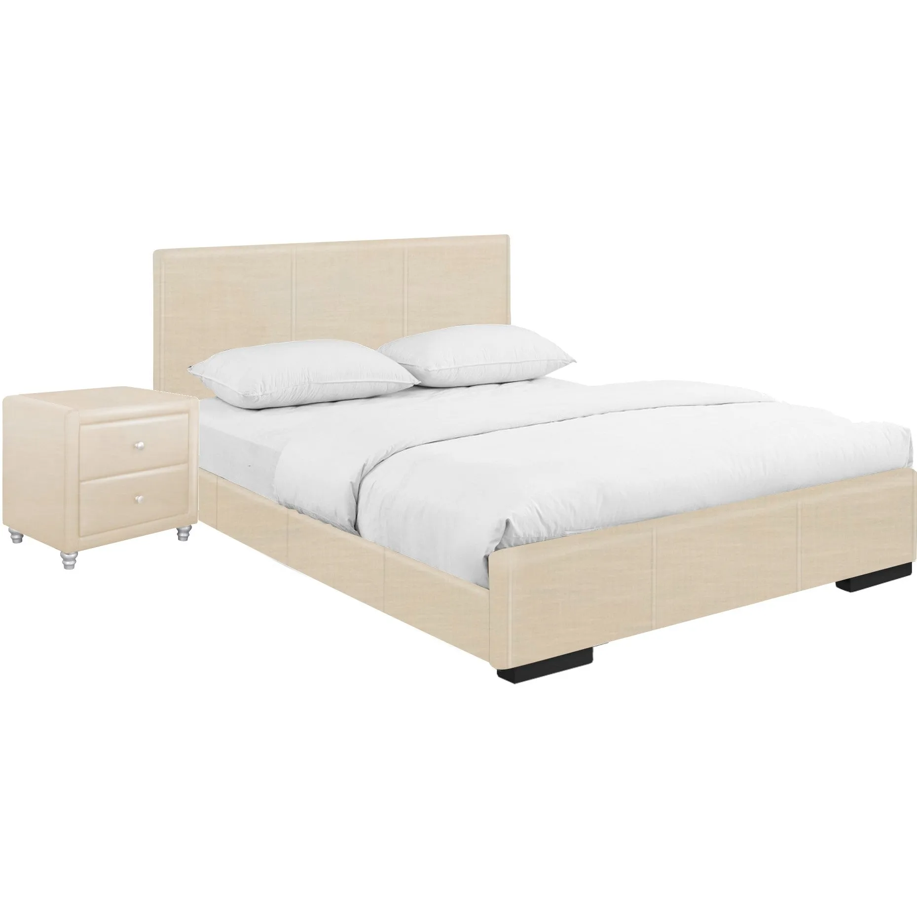 Solid Manufactured Wood White Standard Bed Upholstered With Headboard