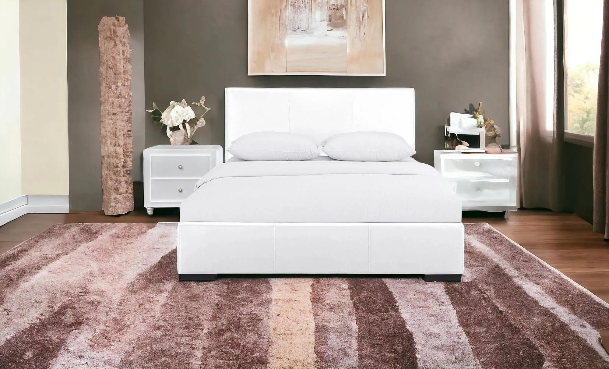 Solid Manufactured Wood White Standard Bed Upholstered With Headboard