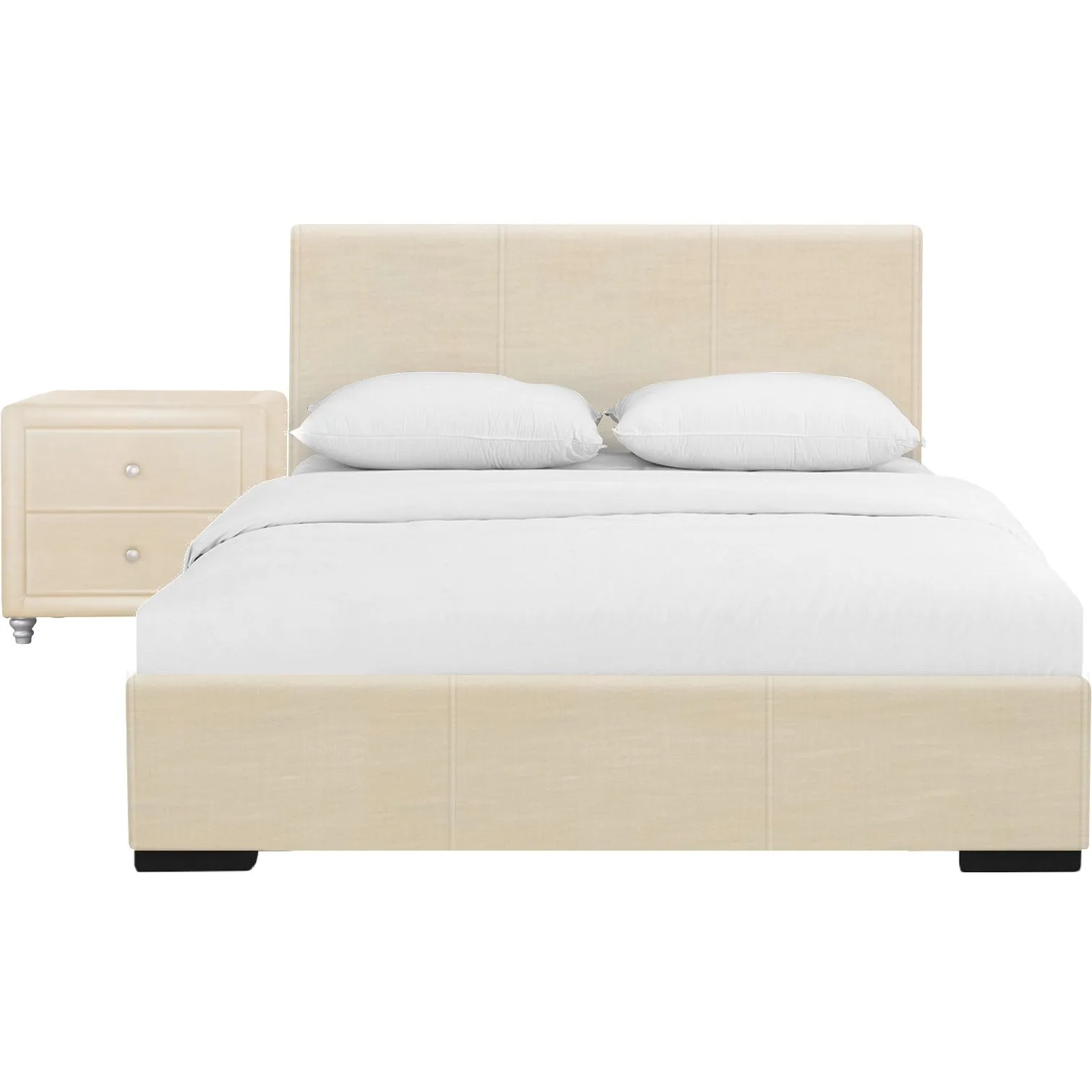 Solid Manufactured Wood White Standard Bed Upholstered With Headboard