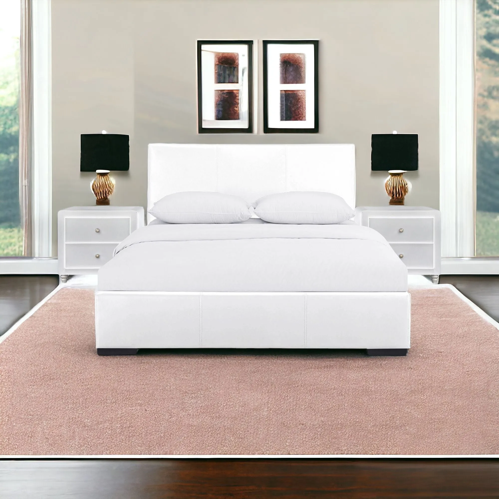 Solid Manufactured Wood White Standard Bed Upholstered With Headboard