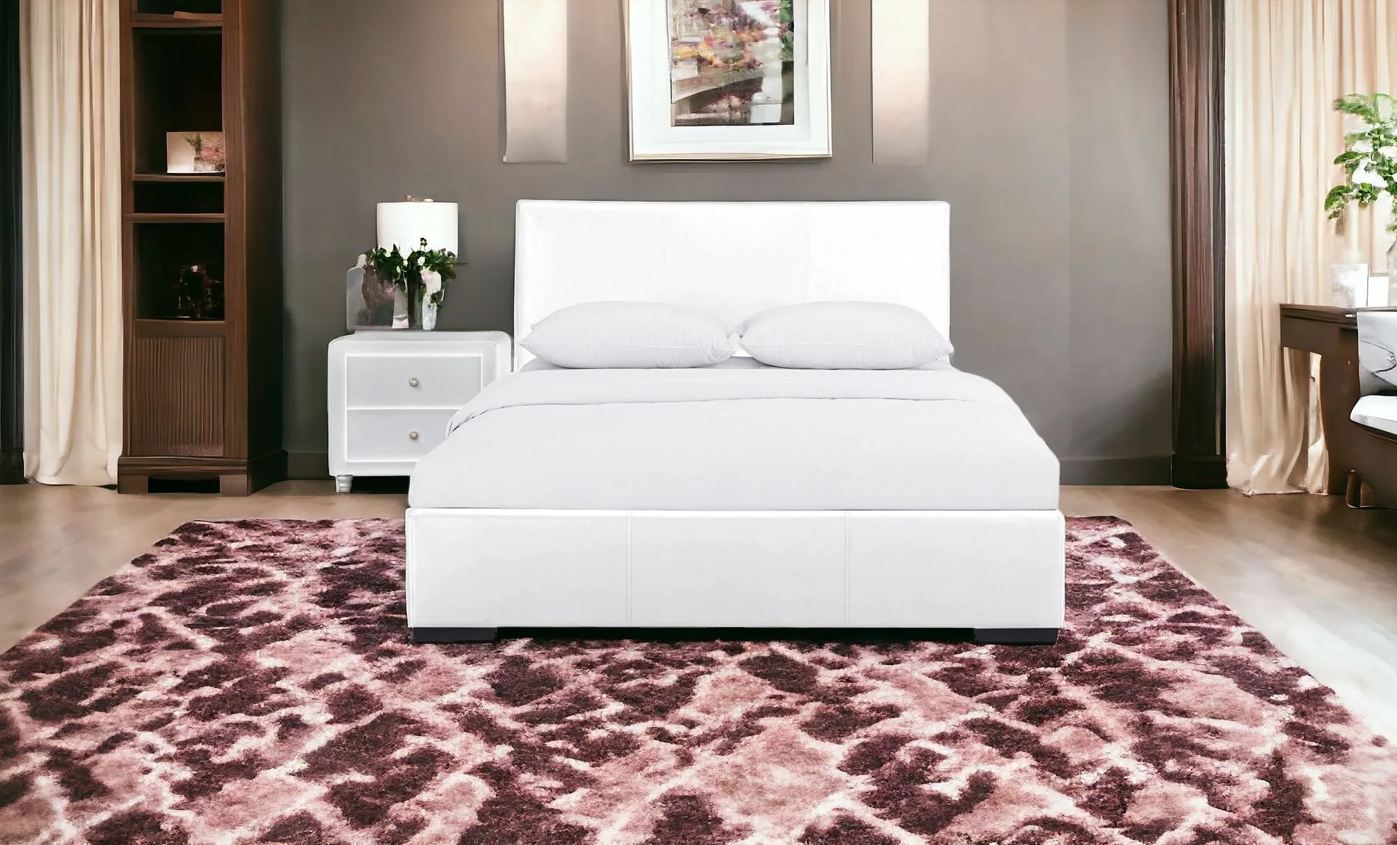 Solid Manufactured Wood White Standard Bed Upholstered With Headboard