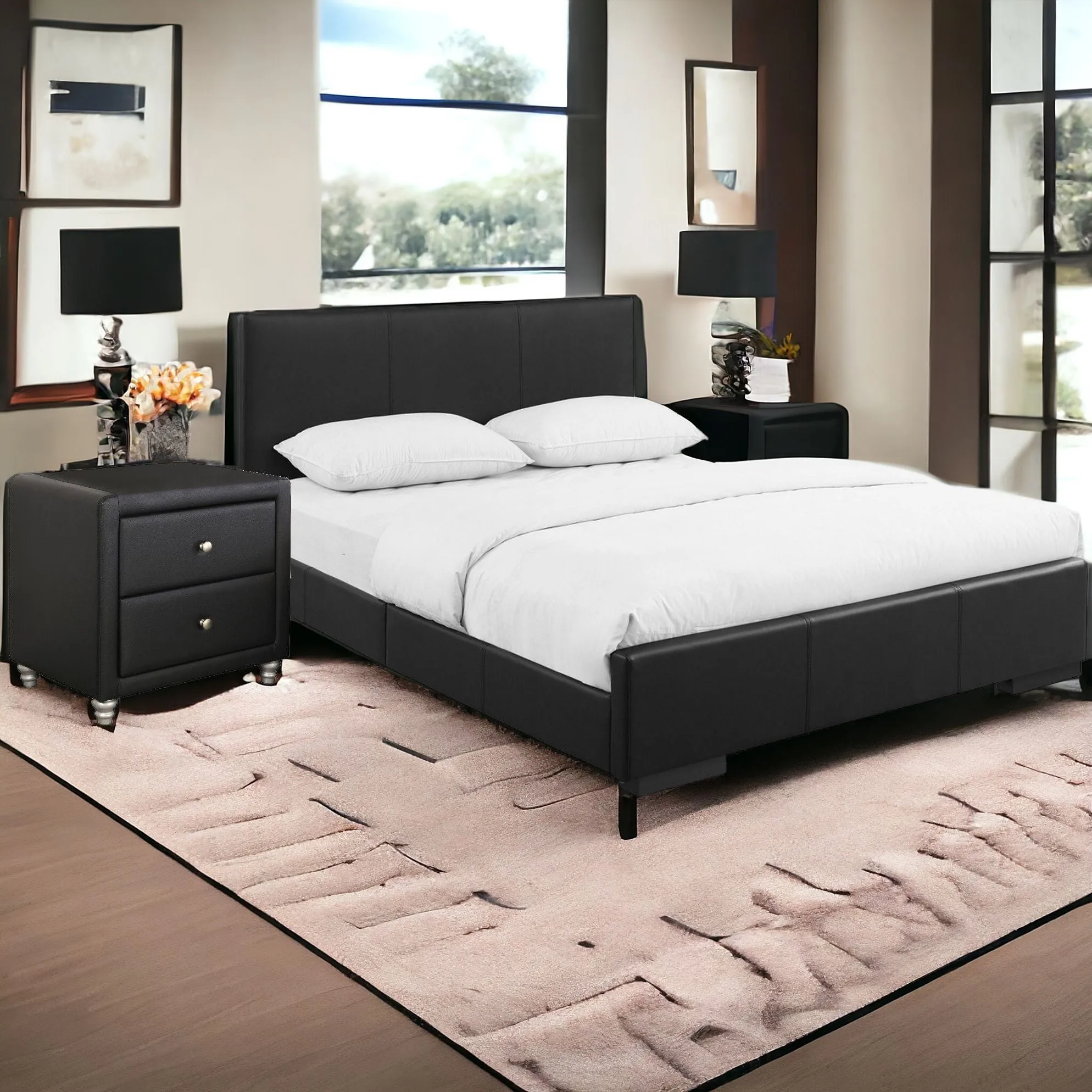 Solid Manufactured Wood White Standard Bed Upholstered With Headboard