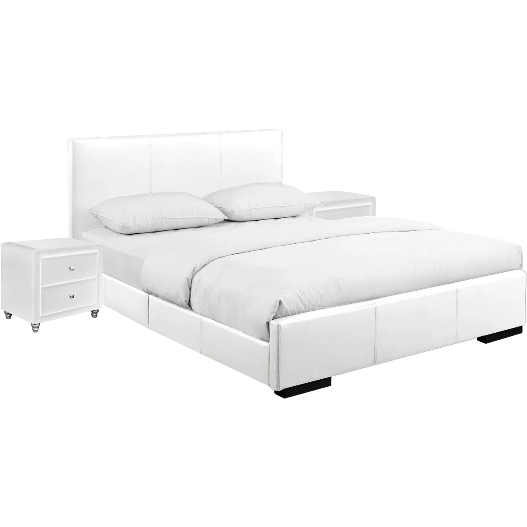 Solid Manufactured Wood White Standard Bed Upholstered With Headboard