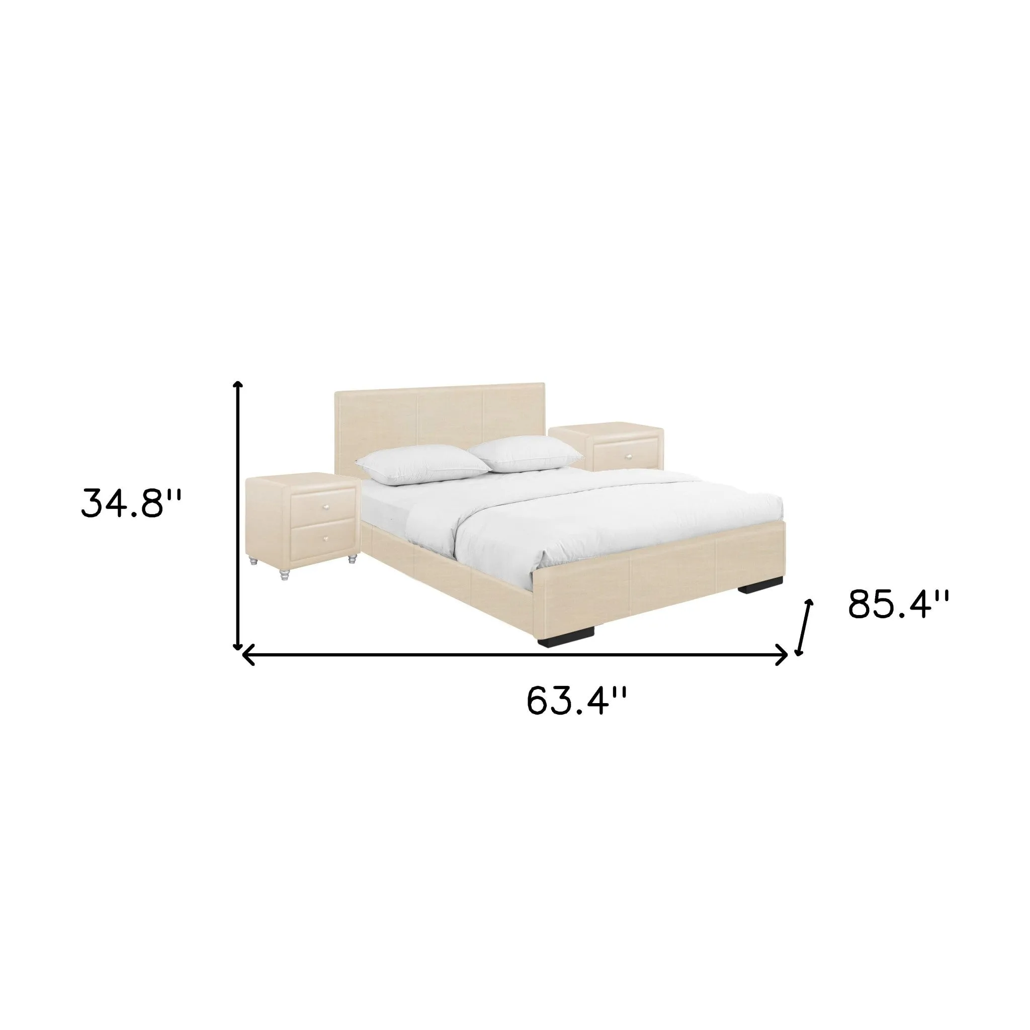 Solid Manufactured Wood White Standard Bed Upholstered With Headboard