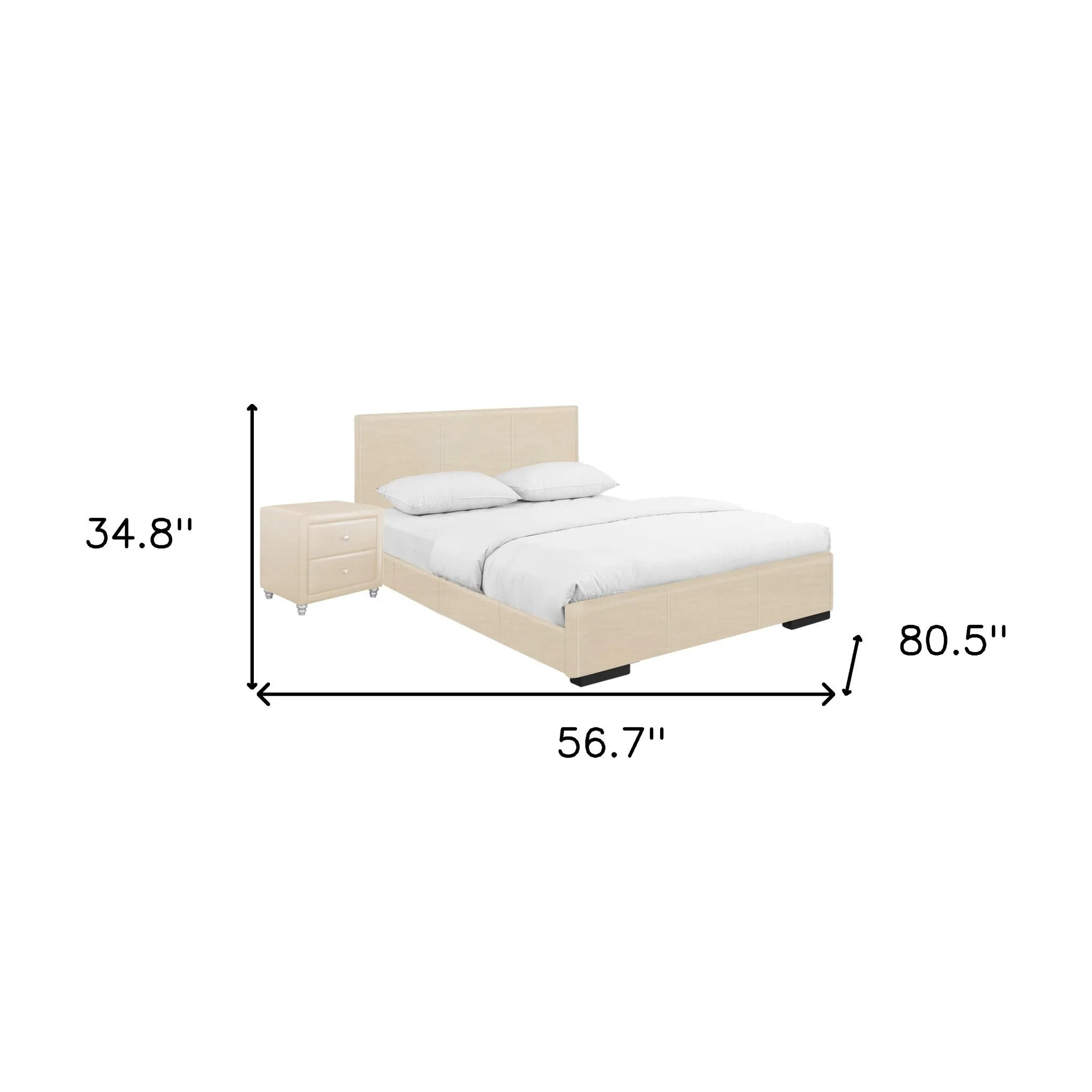 Solid Manufactured Wood White Standard Bed Upholstered With Headboard