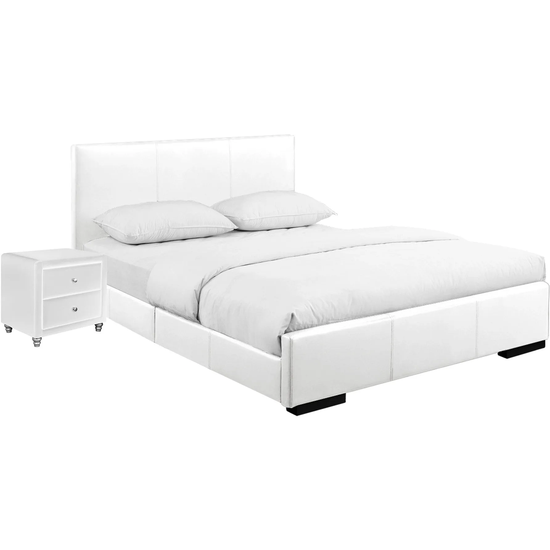 Solid Manufactured Wood White Standard Bed Upholstered With Headboard