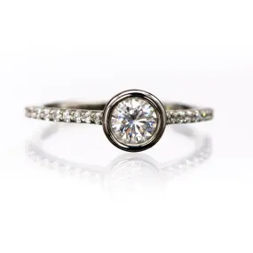 Sonia Ring - Round Moissanite Full Bezel Cathedral Accented Pave Band Engagement Ring