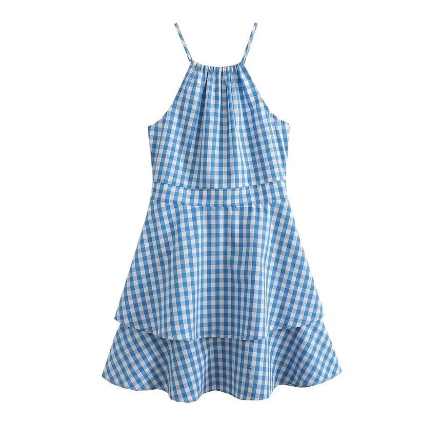 Spaghetti Strap Plaid Mini A-Line Dress aa22